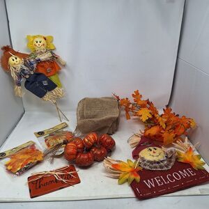 Fall Decor Bundle Of 9 Items Leaf Garland Burlap Sign Scarecrow Pumpkins Orange